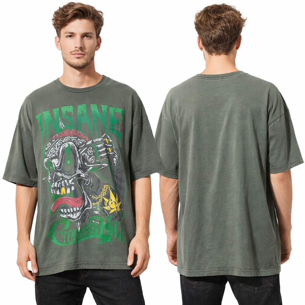 CYPRESS HILL Graphic Band Tee Mens XL Green Black Skull Hip Hop Streetwear